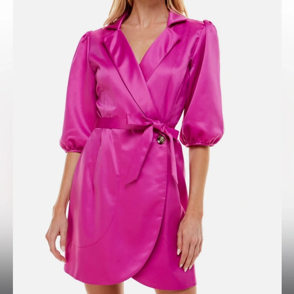 Xtraordinay Pink Pouf Sleeve Blazer Wrap Dress - Picture 3 of 6